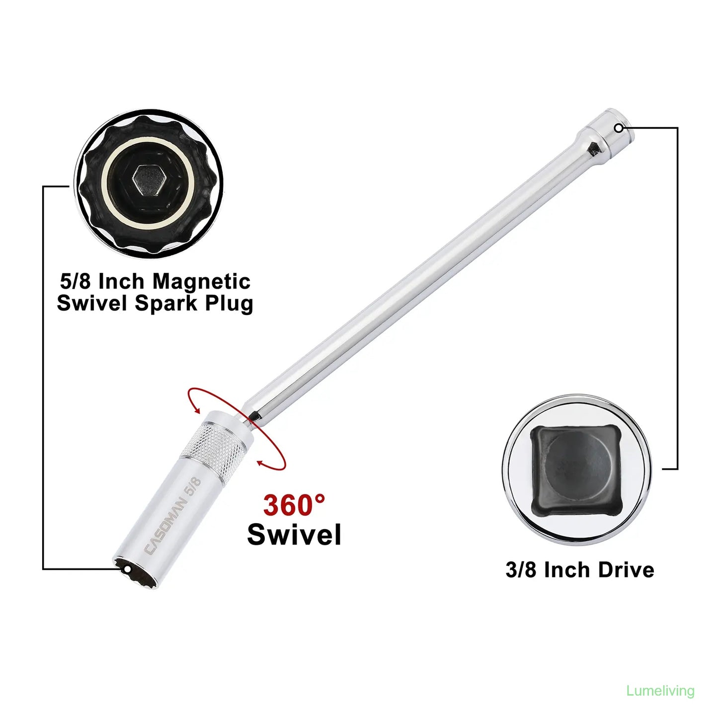6PCS 3/8-Inch Drive Magnetic Swivel Spark Plug Socket Set