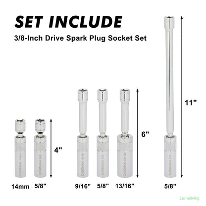 6PCS 3/8-Inch Drive Magnetic Swivel Spark Plug Socket Set