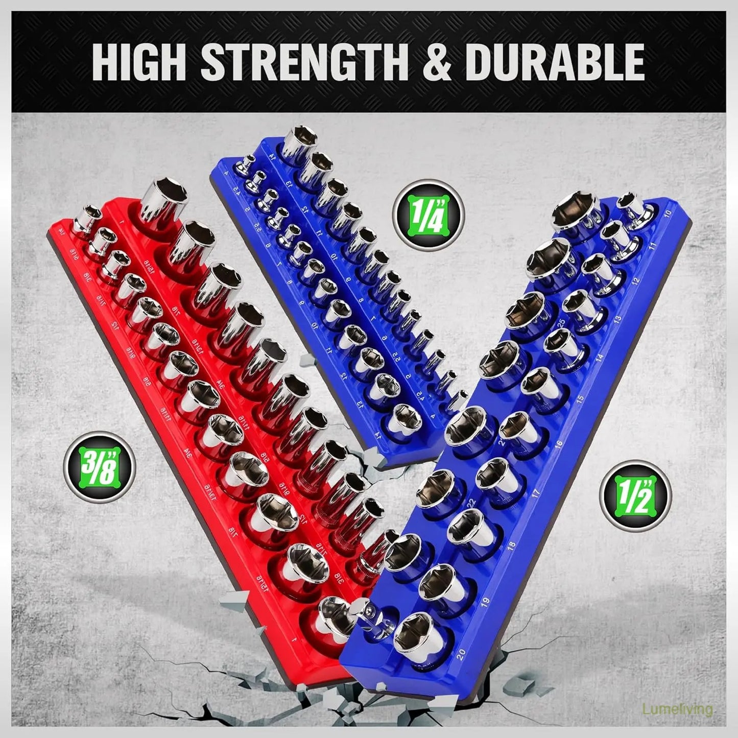 Magnetic Socket Organizer, 6 Piece Socket Holder Kit, 1/2-inch, 3/8-inch, 1/4-inch Drive, Holds 143 SAE&Metric Sockets, Red & Blue, Professional Quality Tools Organizer Hardware Heavy Dut