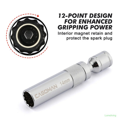 6PCS 3/8-Inch Drive Magnetic Swivel Spark Plug Socket Set